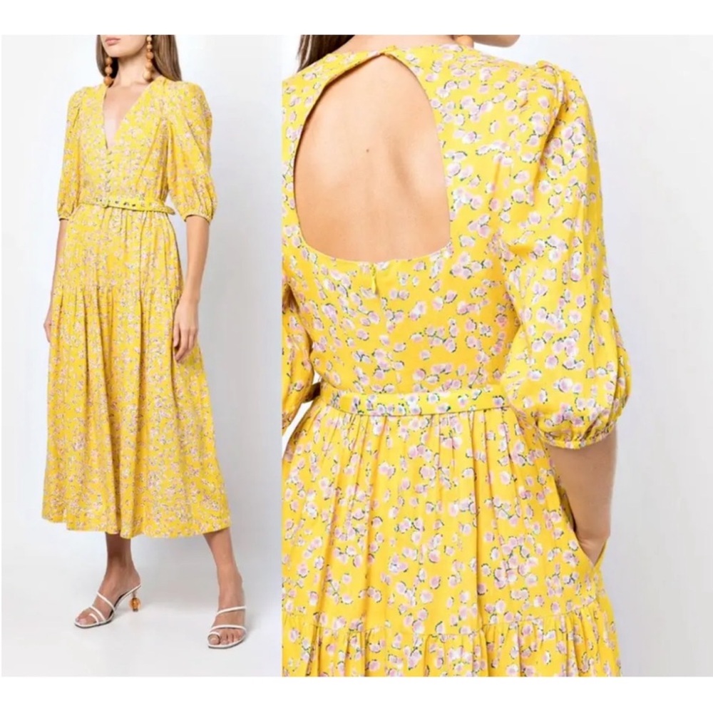 Nicholas The Celie Maxi Dress Hastings Yellow Floral Print Linen Blend Size 4